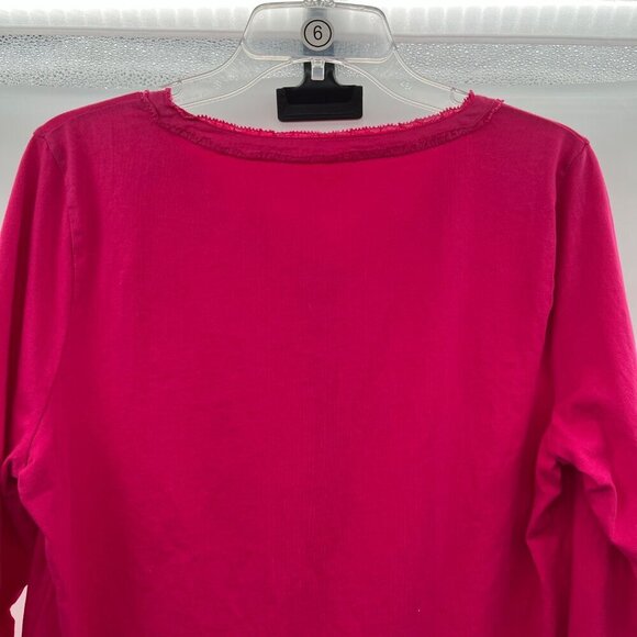 Talbots Women's 3/4 Sleeve Henley Top Pink Size Large Buttons - Picture 7 of 9